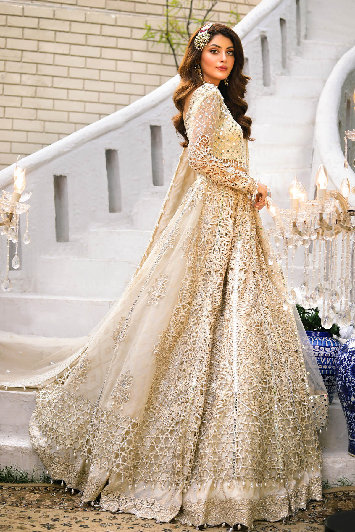 Raeesa Premium | Wajadan Wedding Formals |  WD-1 Pearl White - Designer Dress with Intricate embroidery and embellishments. Shop elegent wedding dress at Maria Faisal.