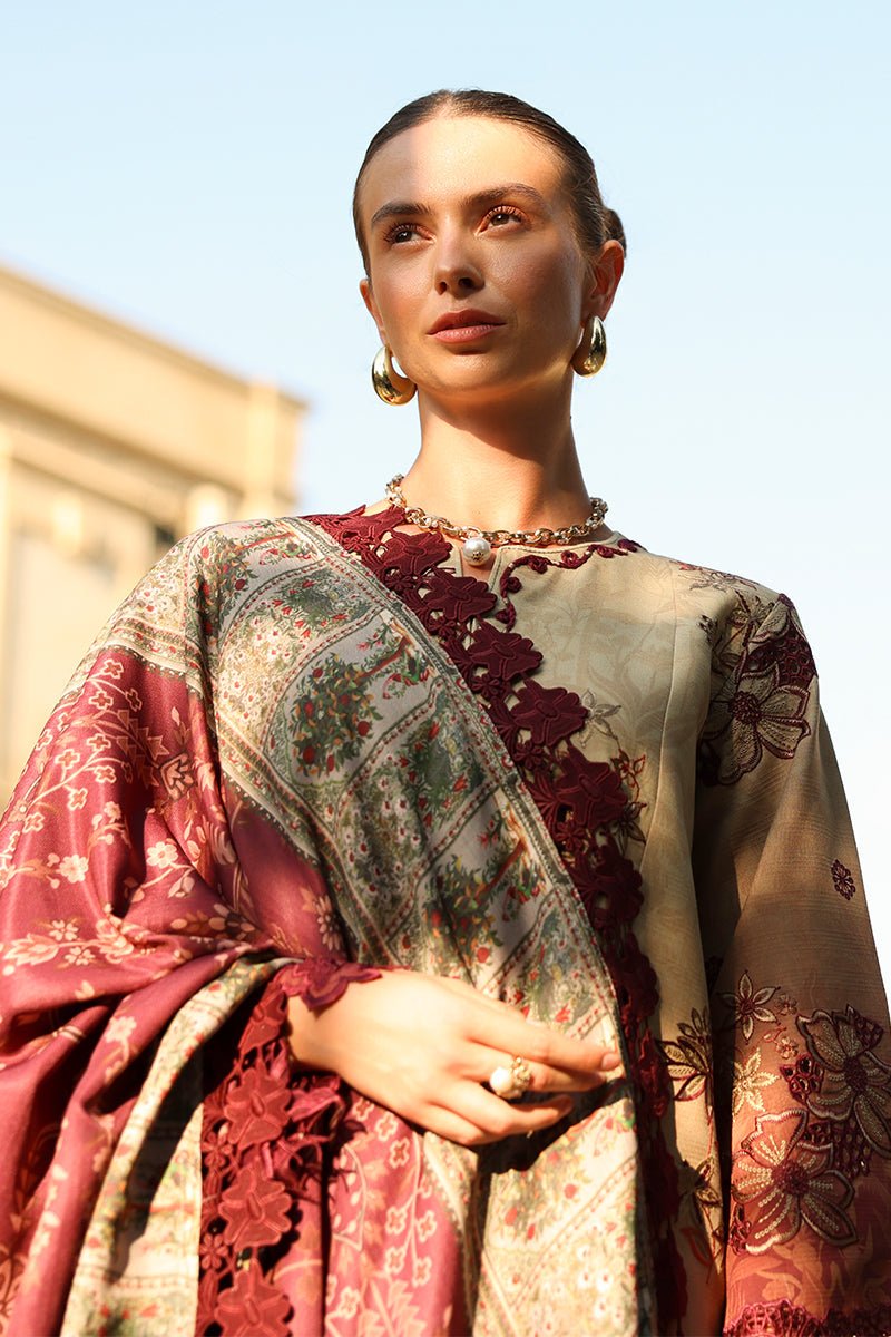 Rangrasiya | Carnation Luxury Shawl Edit | Chai - Casual Wear - available at Maria Faisal in UK and USA