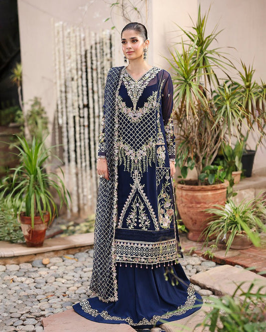 Roheenaz | Aangan Chiffon Collection 25 | Nilofar - is Navy Blue dress from Roheenaz - Ladies Clothes - Maria Faisal