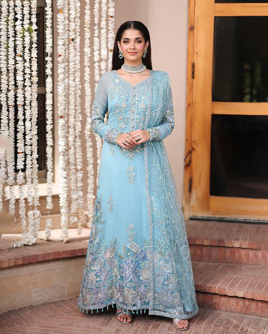 Roheenaz | Aangan Chiffon Collection 25 | Wafa - is Light Blue dress from Roheenaz - Ladies Clothes - Maria Faisal