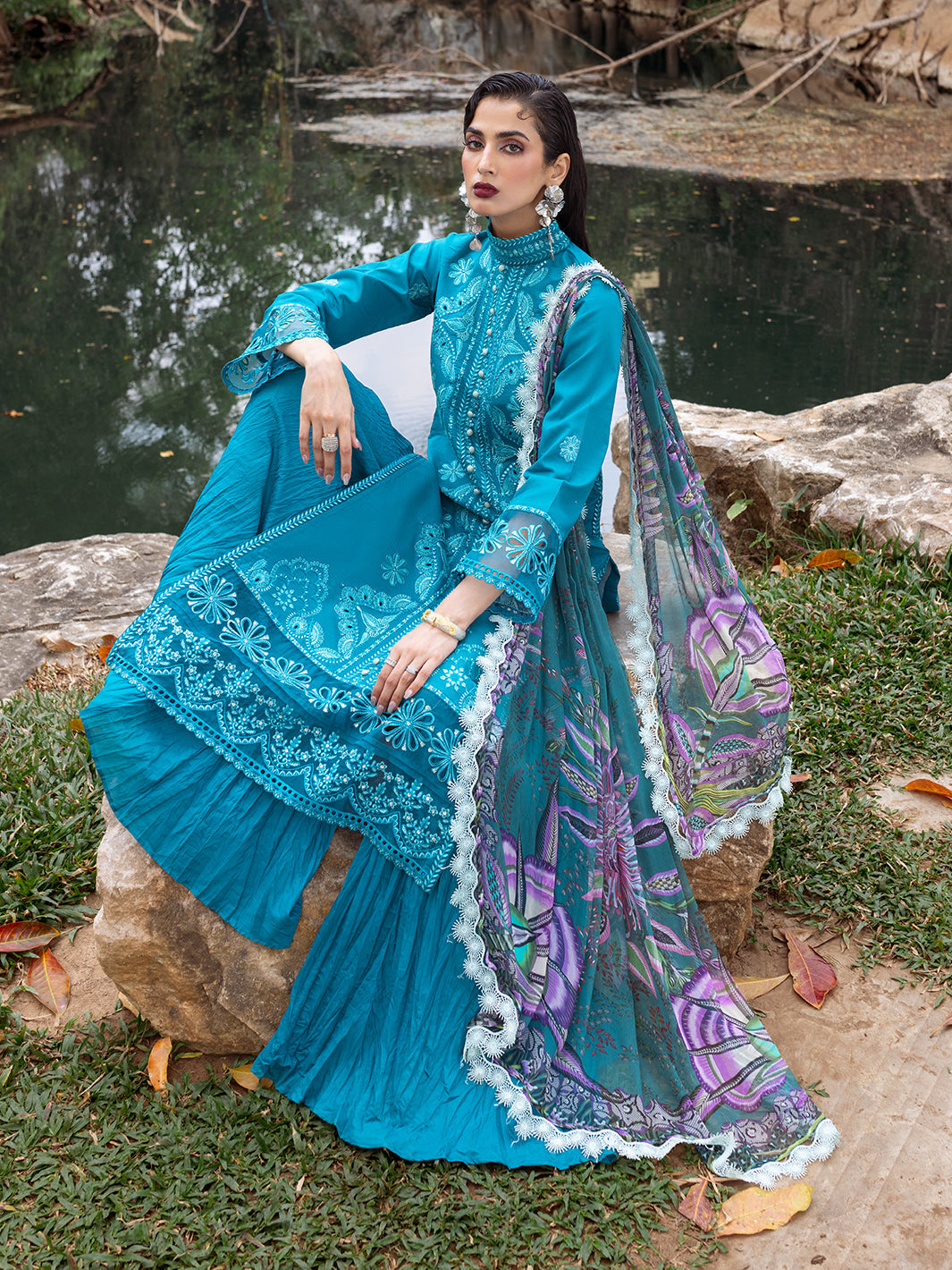 Roheenaz | Dahlia Embroidered Lawn 24 | Delphinium - Ladies Clothes