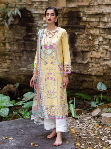 Roheenaz | Dahlia Embroidered Lawn 24 | Daffodil - Ladies Clothes - Maria Faisal