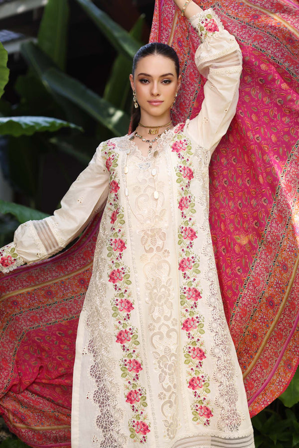 Noor by Saadia Asad | Luxury Chikankari Lawn24 | D12-B Cream Laser - Ladies Clothes - Maria Faisal