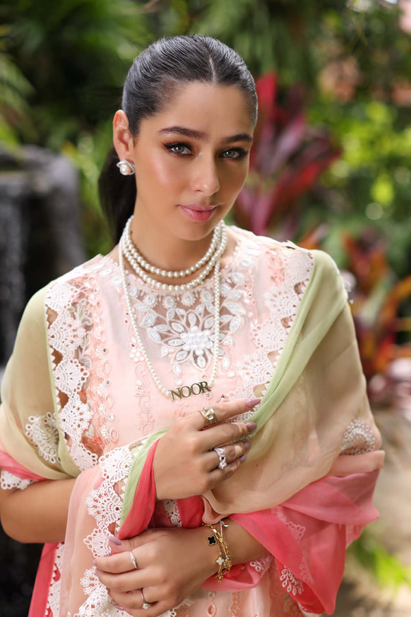 Noor by Saadia Asad | Luxury Chikankari Lawn24 | D7-B Peach Tkm - Ladies Clothes - Maria Faisal