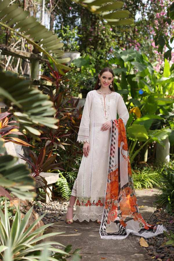 Noor by Saadia Asad | Luxury Chikankari Lawn24 | D6-B White Laser - Ladies Clothes - Maria Faisal