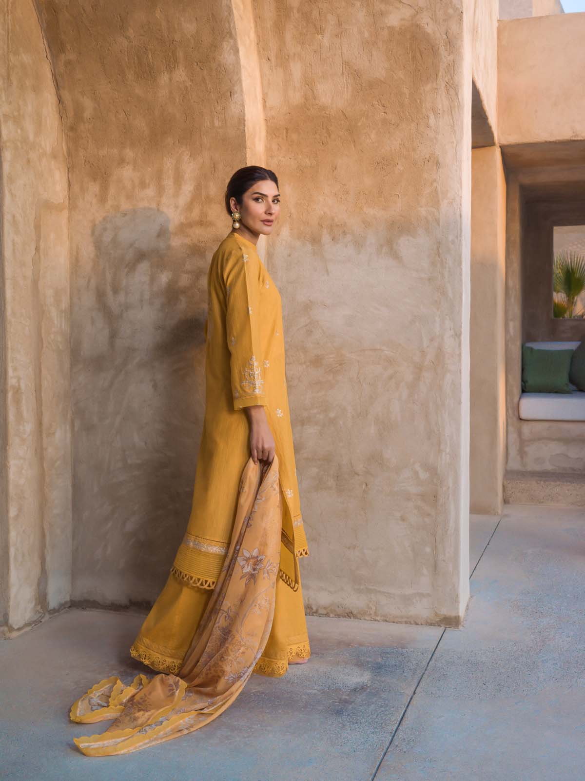 Sahar | Mirage Spring Luxury 24 | Slub Lawn 3 Piece (Embroidered) - Maria Faisal