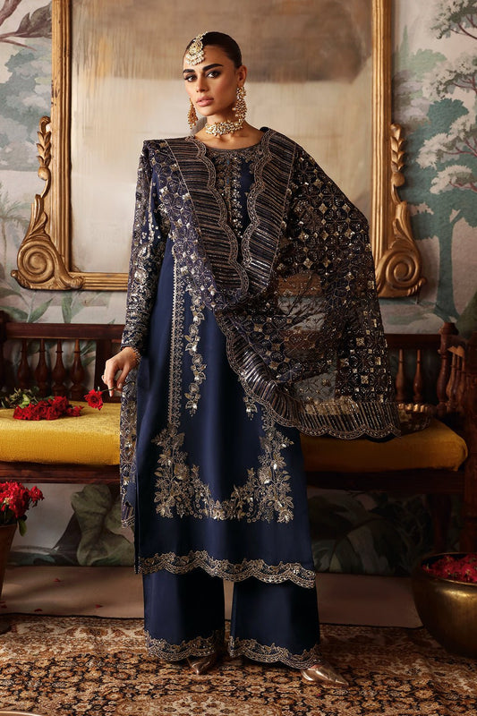 Shagna | Premium Raw Silk | Naghma S - 01 - is Navy Blue dress from Shagna - Ladies Clothes - Maria Faisal