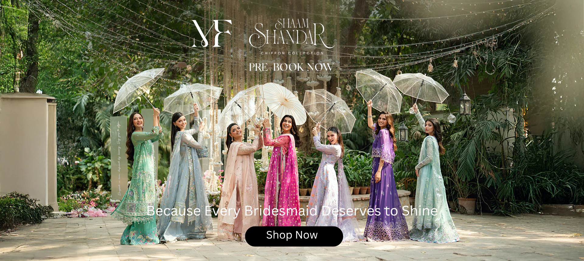 Models wearing bridesmaid dresses showing the New Collection from Mushq at Maria Faisal in UK