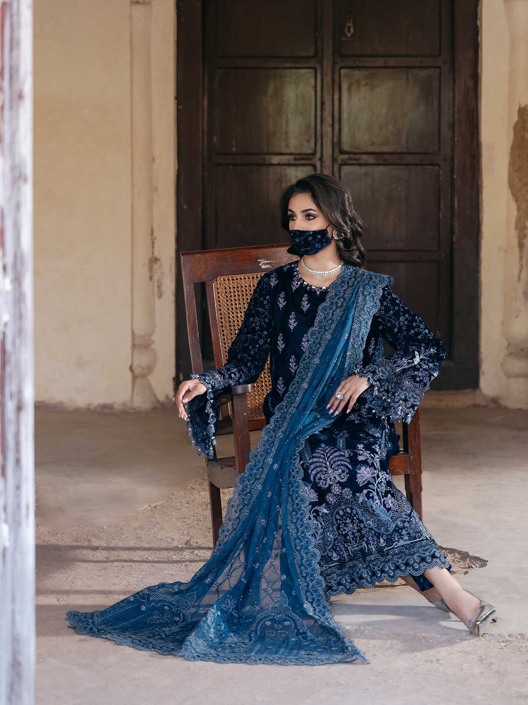 Flossie | Siara Velvet Formals | V-105 - A - Ladies Clothes - Maria Faisal