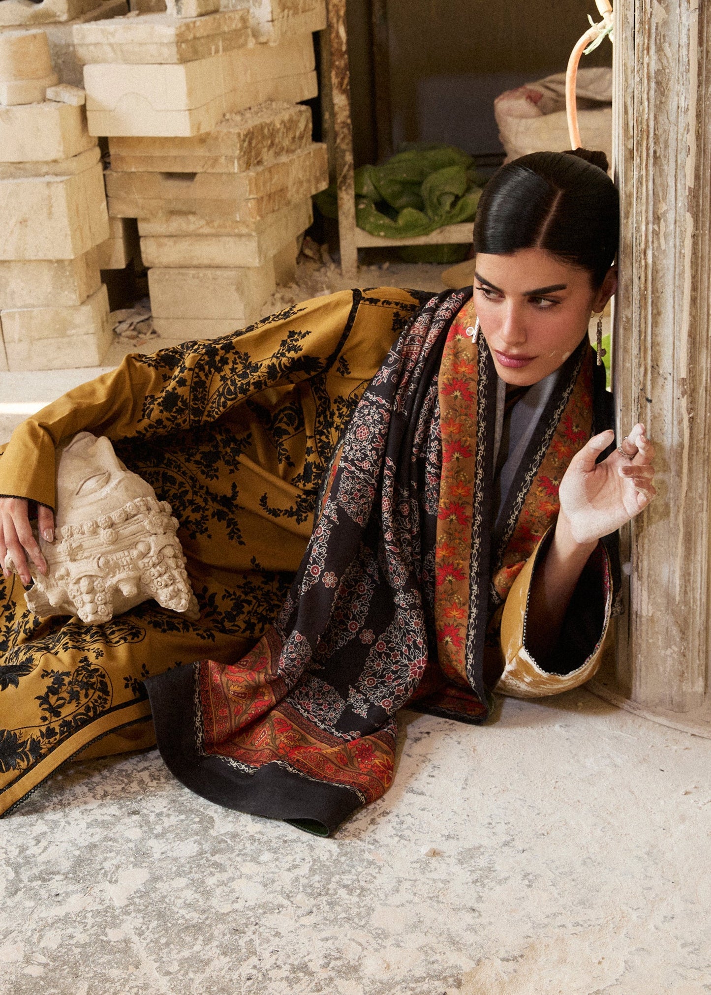 Hussain Rehar | Khaddar Pret 25 |MERI GOLD - Luxury Dress - available at Maria Faisal in UK and USA.