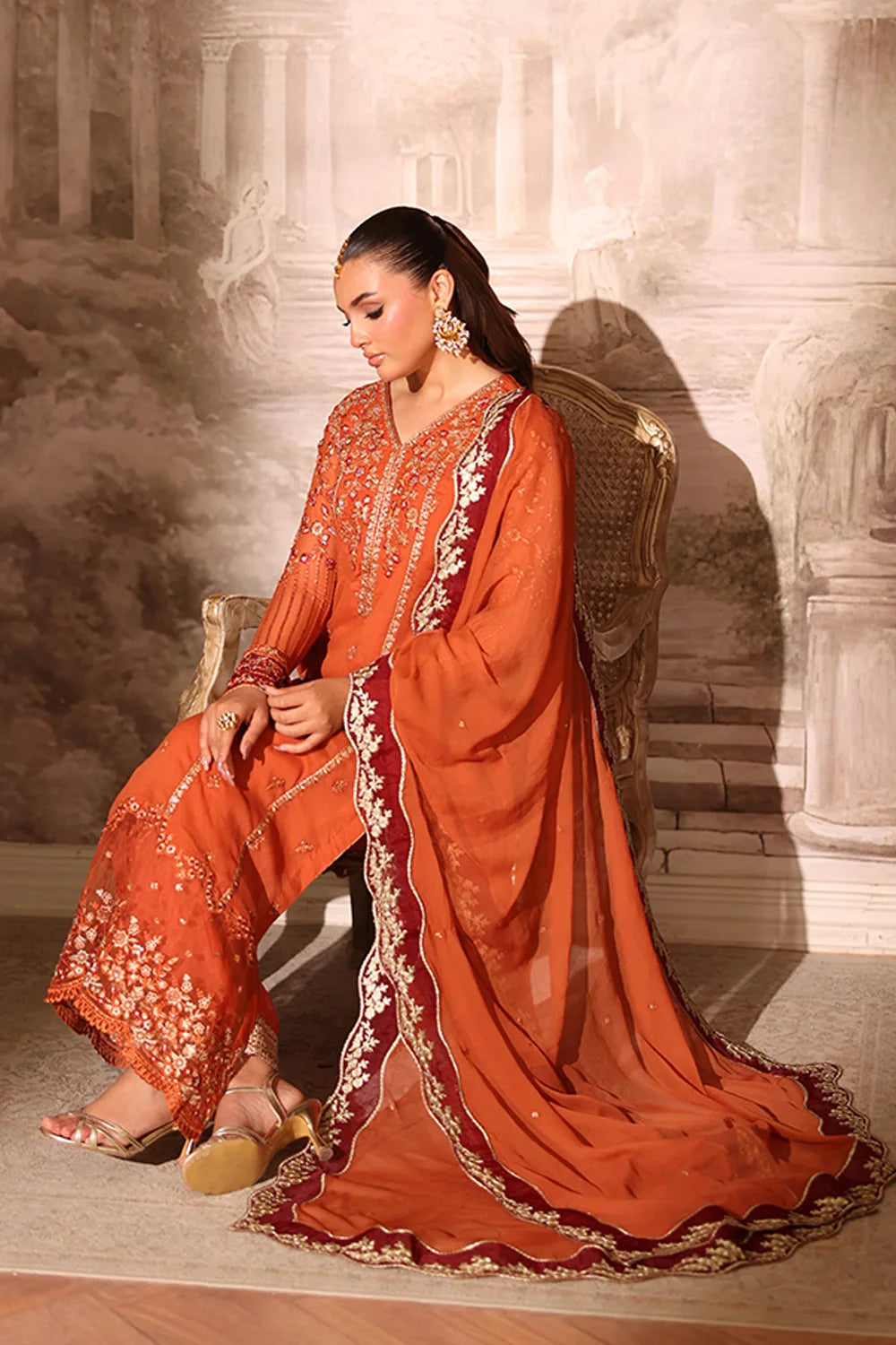 Azure | Ensembles | Amber Rust - Casual Dress - available at Maria Faisal in UK and USA.