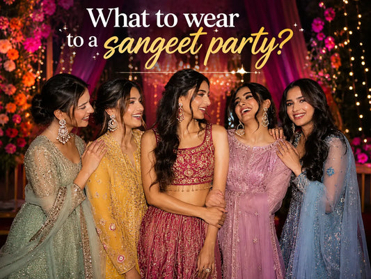 Editorial black and white portrait of a group of women in embellished sangeet outfits