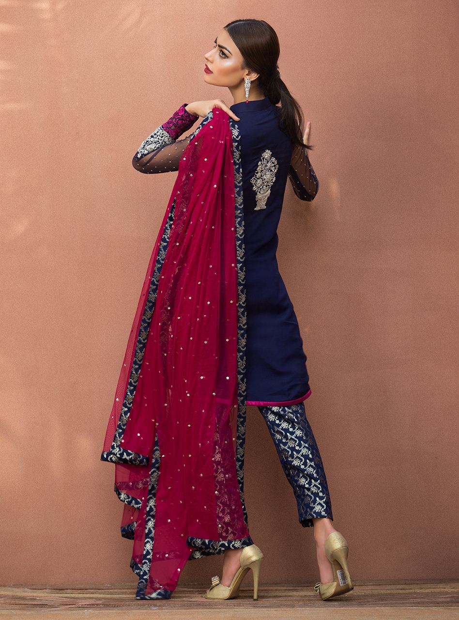 Zainab Chottani | Semi Formals | NAVY BLUE FLORAL DRESS - Ladies Clothes - Maria Faisal