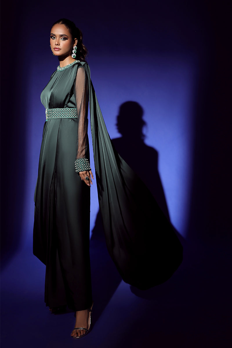 Wardha Saleem | Luxury Pret Fusion Wear | ZEPHYR SAREE DRAPE WITH BELT (2PC) - Ladies Clothes 