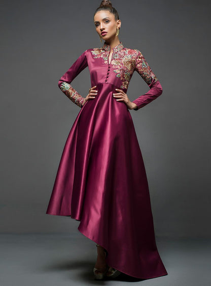 Zainab Chottani | Semi Formals | MAROON GOWN ASYMMETRICAL - Ladies Clothes - Maria Faisal