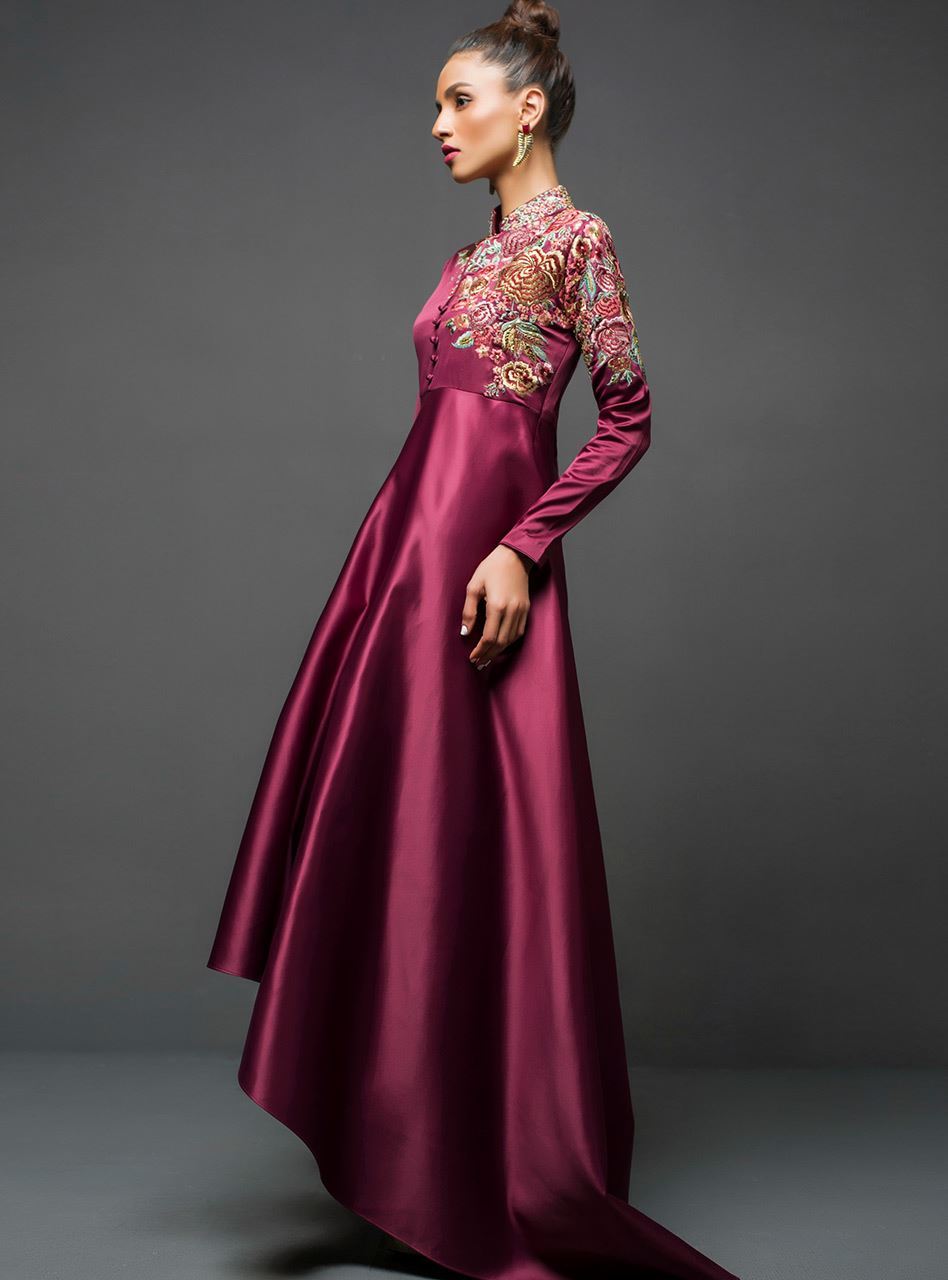 Zainab Chottani | Semi Formals | MAROON GOWN ASYMMETRICAL - Ladies Clothes - Maria Faisal