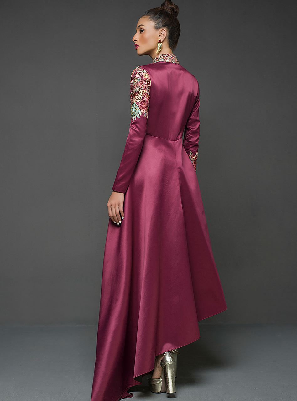 Zainab Chottani | Semi Formals | MAROON GOWN ASYMMETRICAL