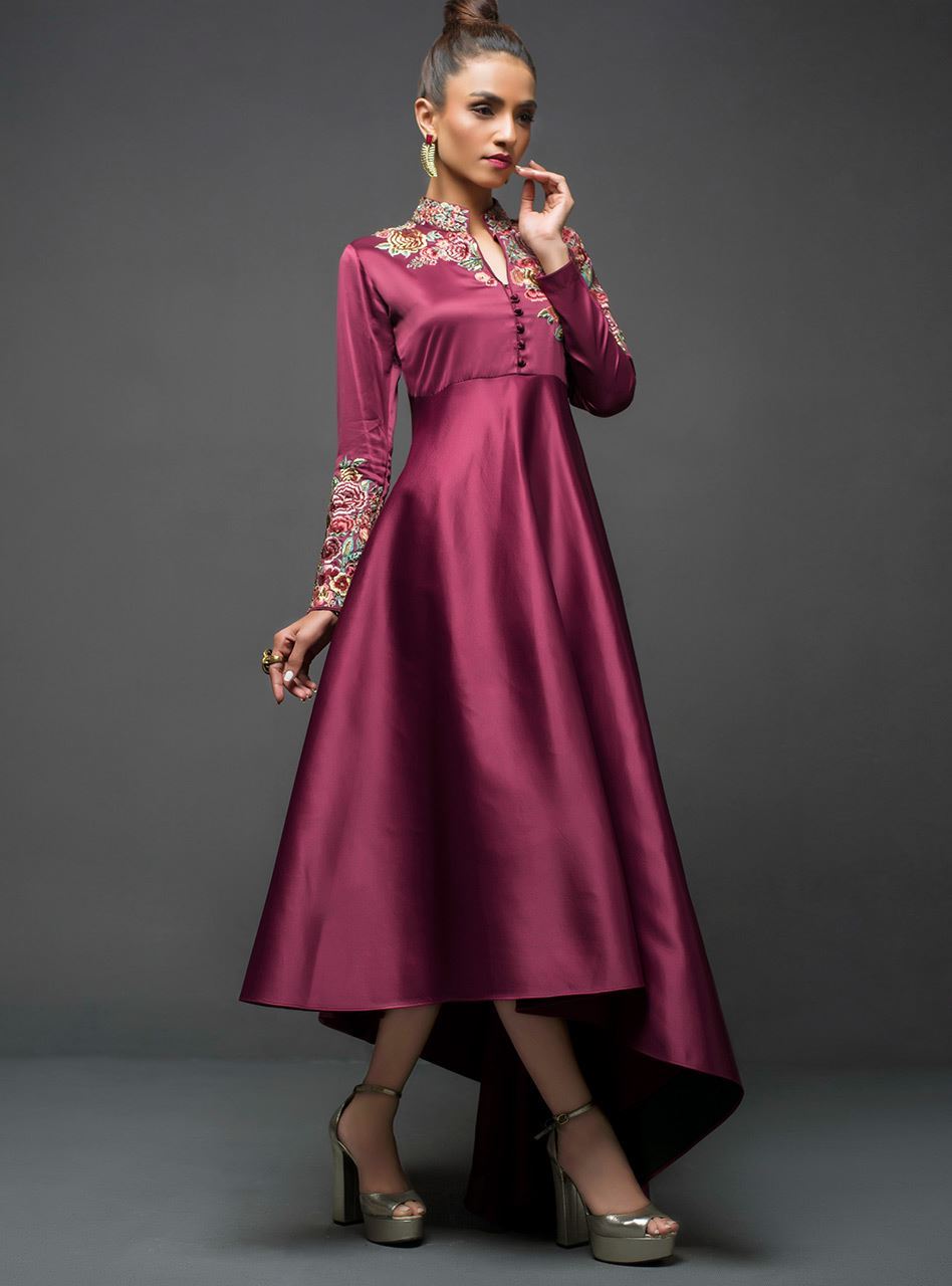 Zainab Chottani | Semi Formals | MAROON GOWN ASYMMETRICAL - Ladies Clothes - Maria Faisal