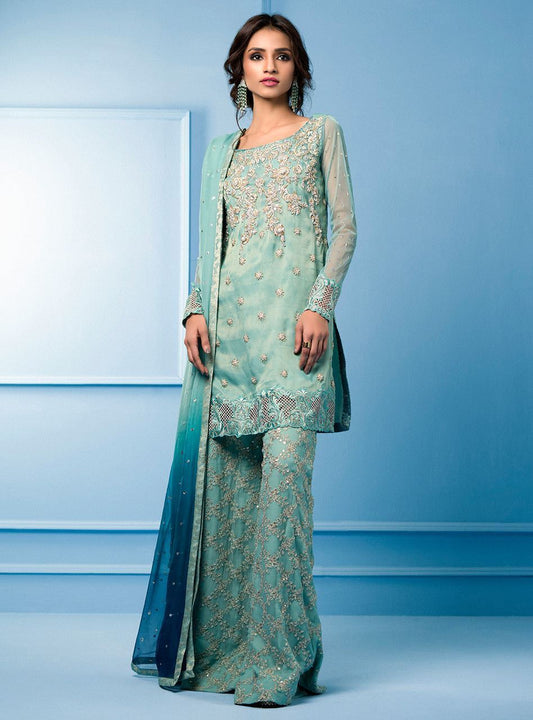 Zainab Chottani | Semi Formals | AQUA AND TEAL - Wedding Dress - Maria Faisal