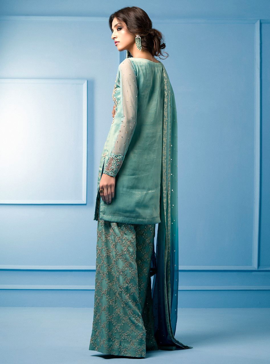 Zainab Chottani | Semi Formals | AQUA AND TEAL - Wedding Dress - Maria Faisal