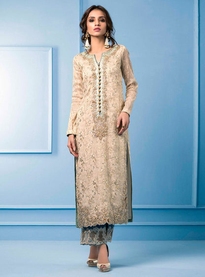 Zainab Chottani | Semi Formals | BEIGE AND TURQUOISE - Formal - Maria Faisal
