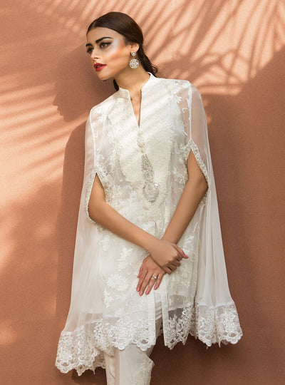 Zainab Chottani | The Kaftan Edit | Chiffon White Cape - Formal Dress - available at Maria Faisal in UK and USA.