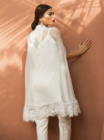 Zainab Chottani | The Kaftan Edit | Chiffon White Cape - Formal Dress - available at Maria Faisal in UK and USA.