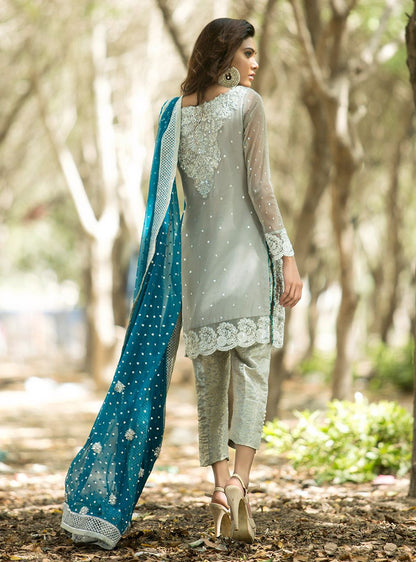 Zainab Chottani | Semi Formals | SILVER AND TEAL DRESS - Ladies Clothes - Maria Faisal