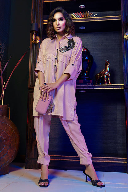 Wardha Saleem | Luxury Pret Fusion Wear | ZENâ SALMON PINK CO-ORD SET - Ladies Clothes 