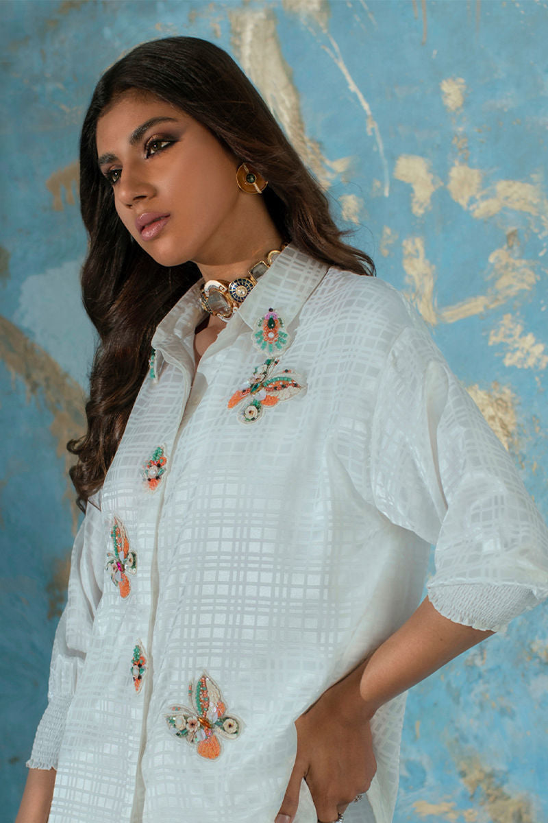 Wardha Saleem | Luxury Pret Fusion Wear | BUTTERFLY CRUSH (WHITE) - Ladies Clothes 