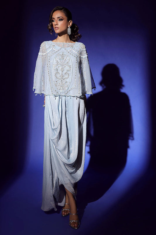 Wardha Saleem | Luxury Pret Fusion Wear | AURA CAPE WITH DRAPE (2PC) - Ladies Clothes 