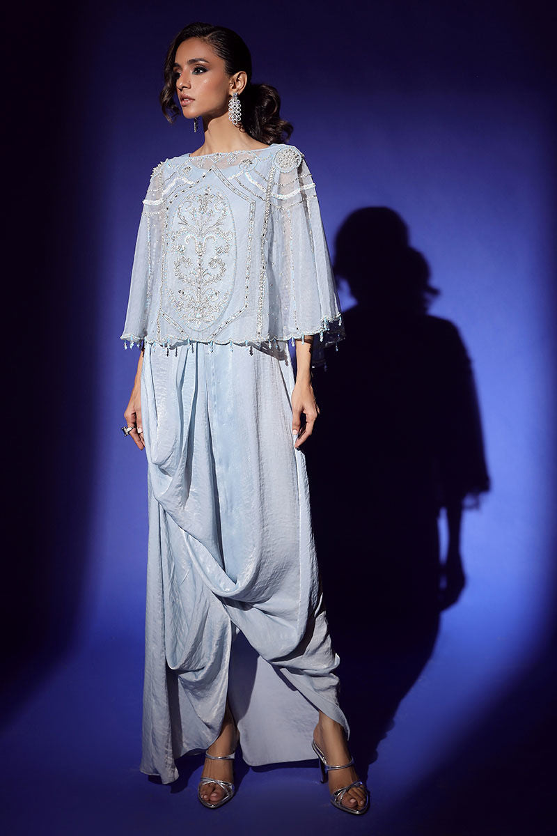 Wardha Saleem | Luxury Pret Fusion Wear | AURA CAPE WITH DRAPE (2PC) - Ladies Clothes 