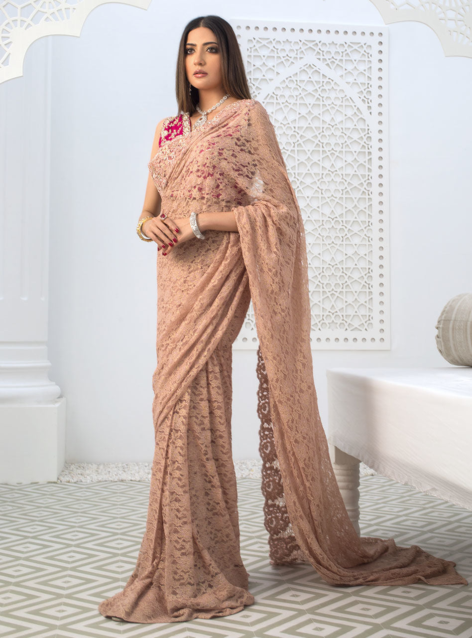 Zainab Chottani | Semi Formals | RAVISHING ROSE SAREE