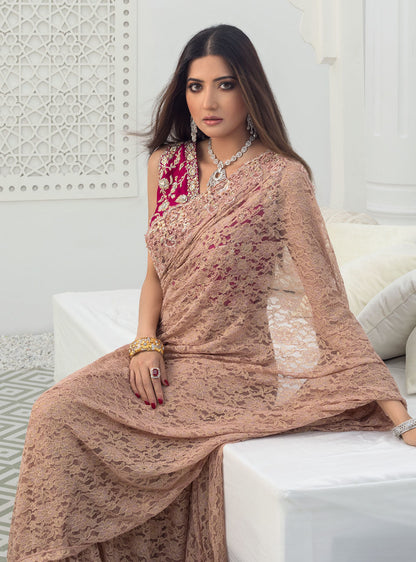 Zainab Chottani | Semi Formals | RAVISHING ROSE SAREE - Ladies Clothes - Maria Faisal