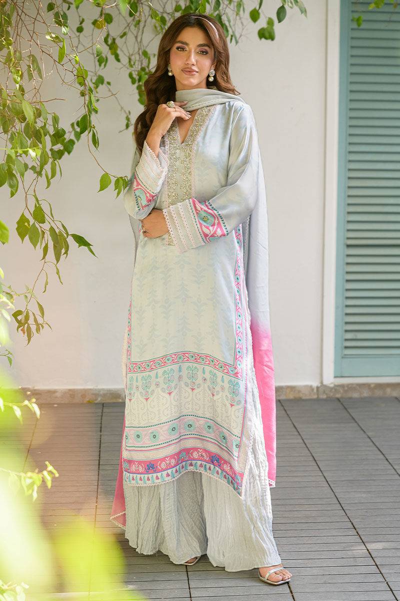 Fatima Khan | Eid Digital Silk Prints | Mod Sky by Maria Faisal - Registered Vendor of : Fatima Khan - type : Ladies Clothes - 100% original wedding dresses