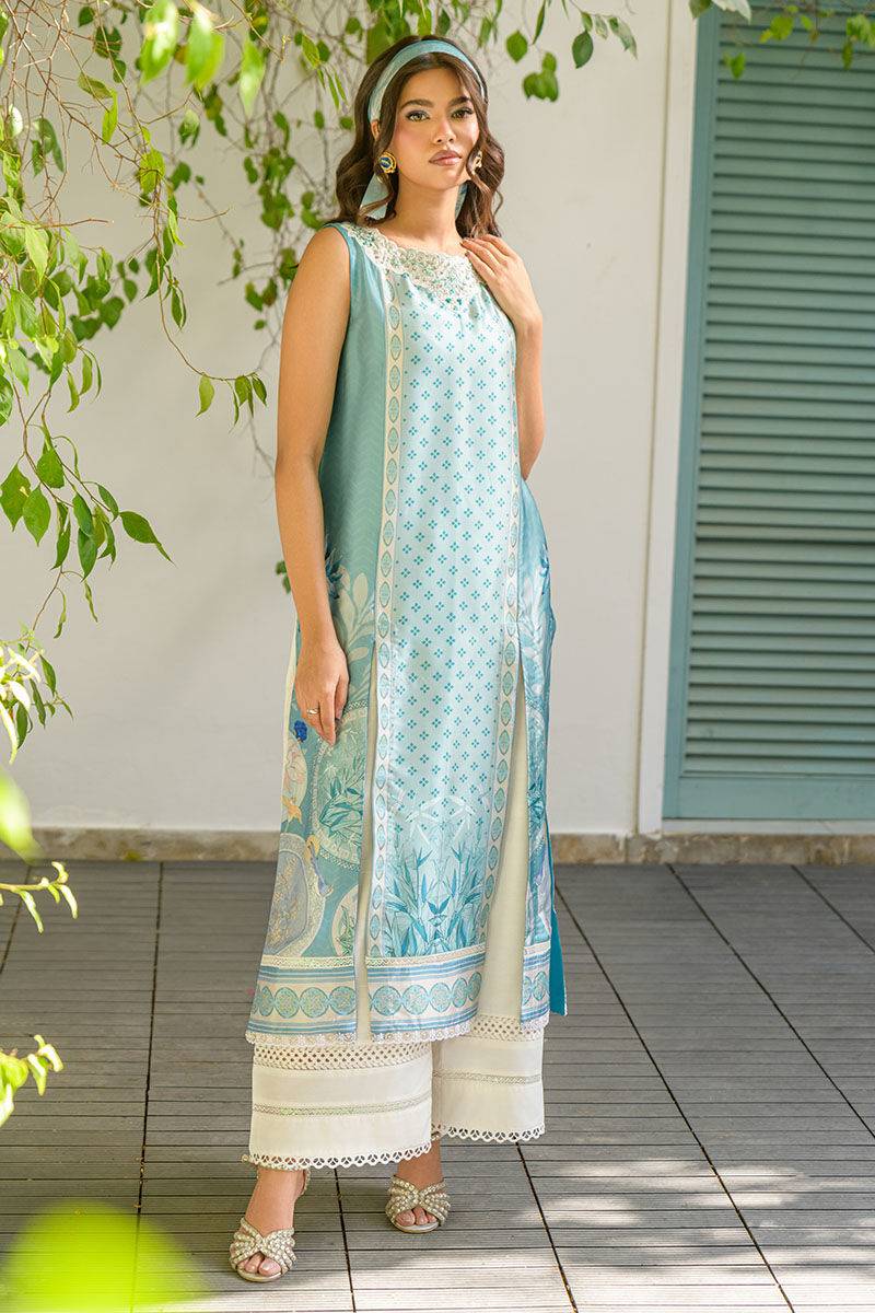 Fatima Khan | Eid Digital Silk Prints | Teal Tropics by Maria Faisal - Registered Vendor of : Fatima Khan - type : Ladies Clothes - 100% original wedding dresses