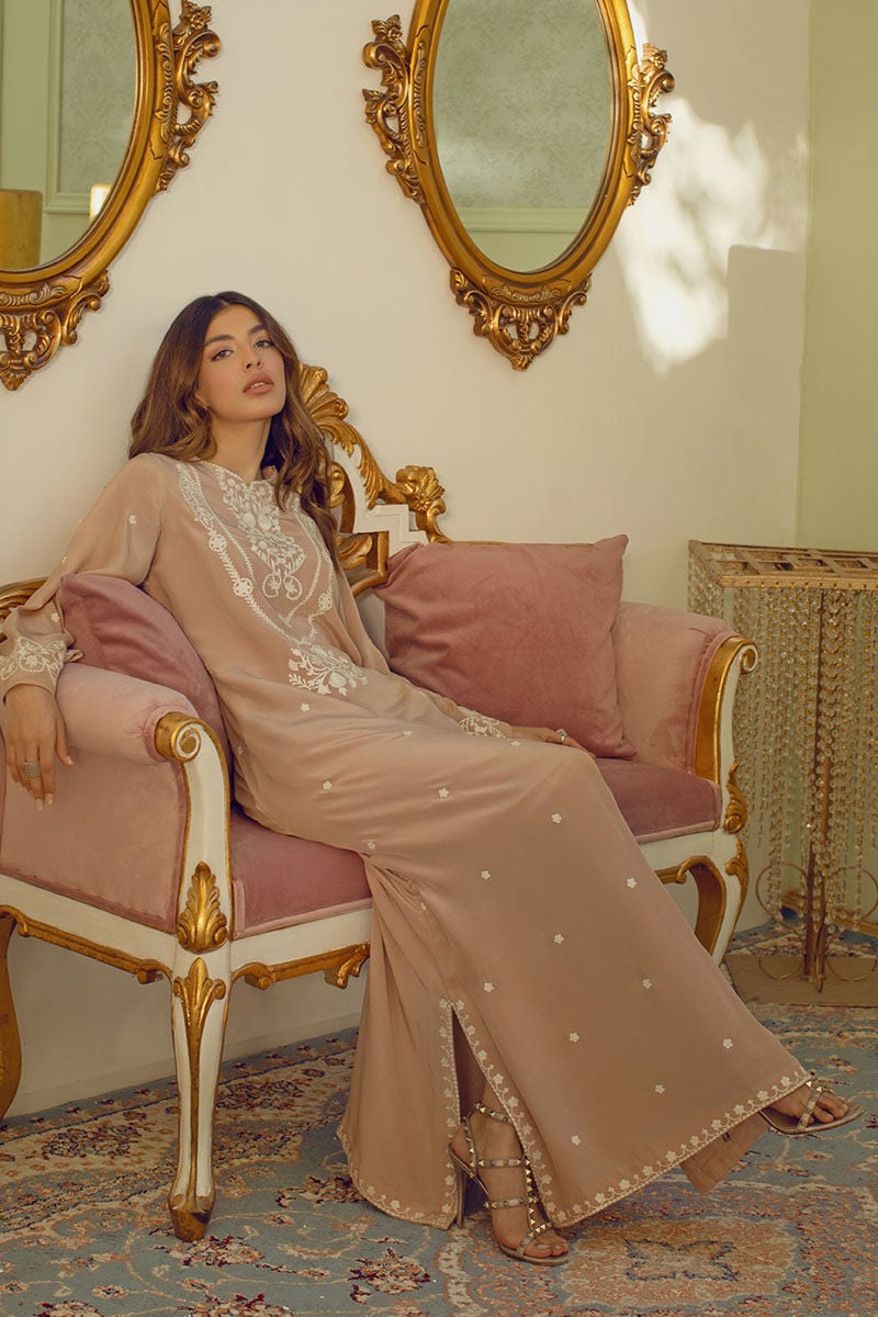 Ansab Jahangir | Summer Kaftans | Taupe Magic - Luxury Dress - available at Maria Faisal in UK and USA.