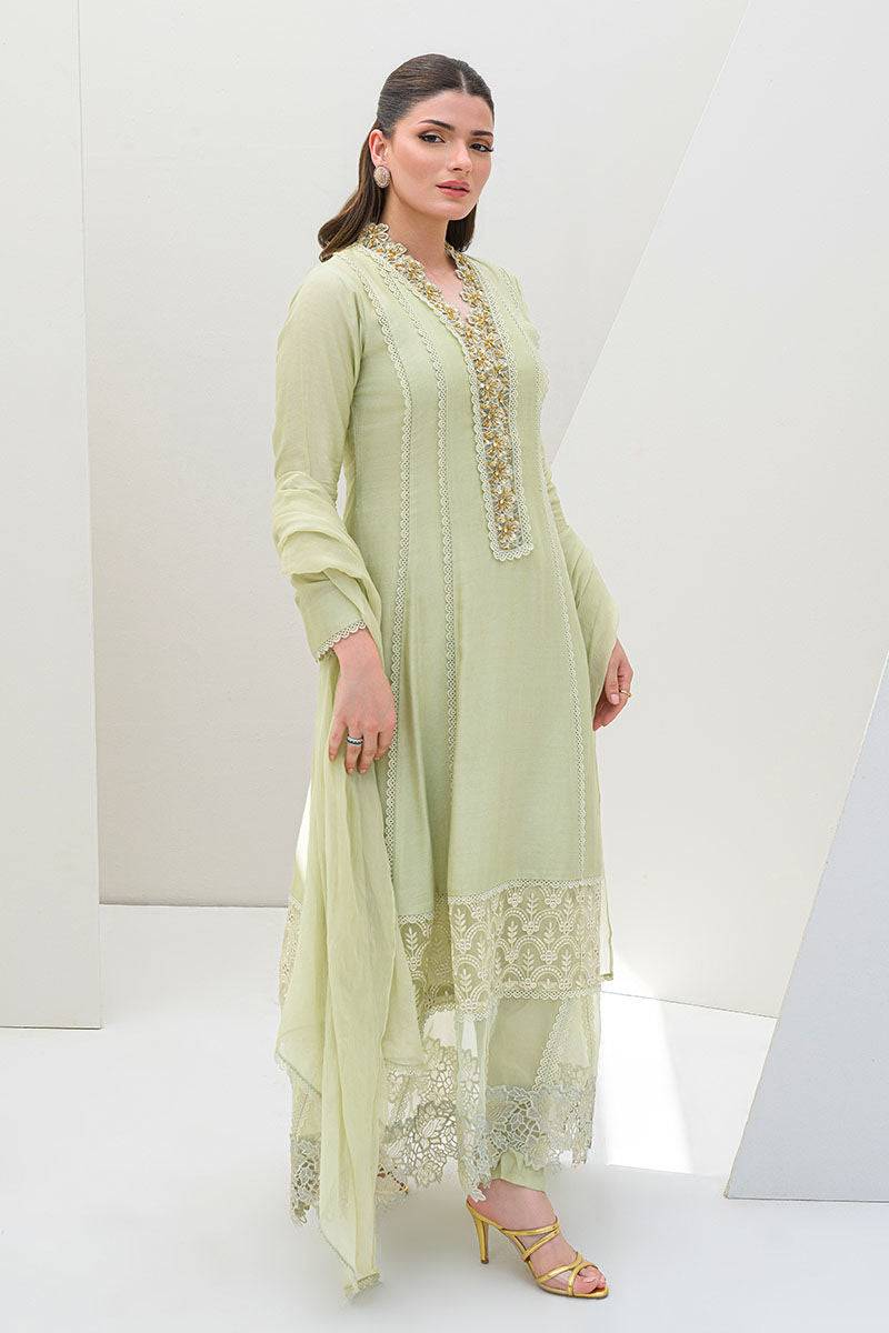 Fatima Khan | Serene Eid Luxe Pret | Honeydew Hue by Maria Faisal - Registered Vendor of : Fatima Khan - type : Ladies Clothes - 100% original wedding dresses