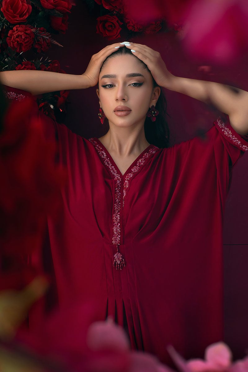 Ansab Jahangir | Summer Kaftans | SILKEN FOLIAGE - Luxury Dress - available at Maria Faisal in UK and USA.