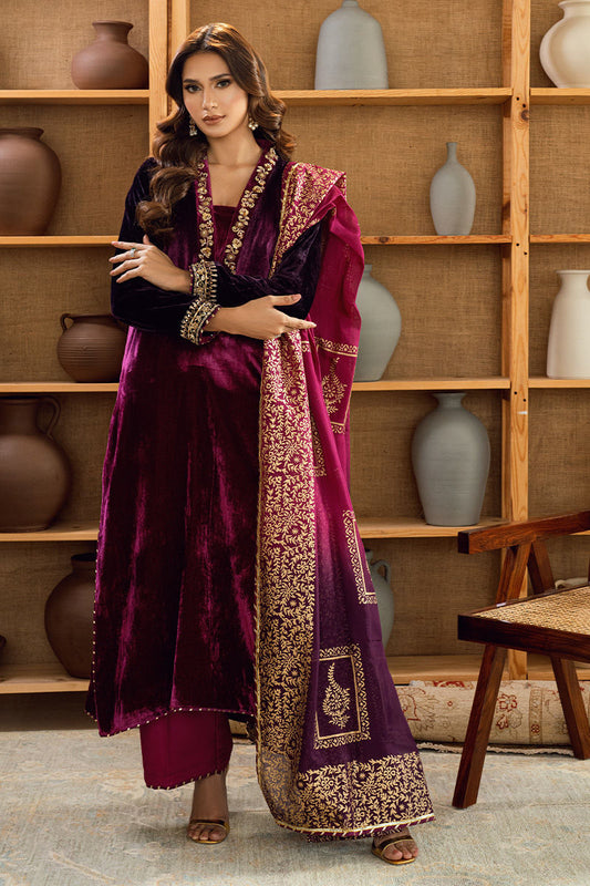 Fatima Khan | Warm Whisper Velvet 25 | Majestic Garnet - Formal Dress - available at Maria Faisal in UK and USA.