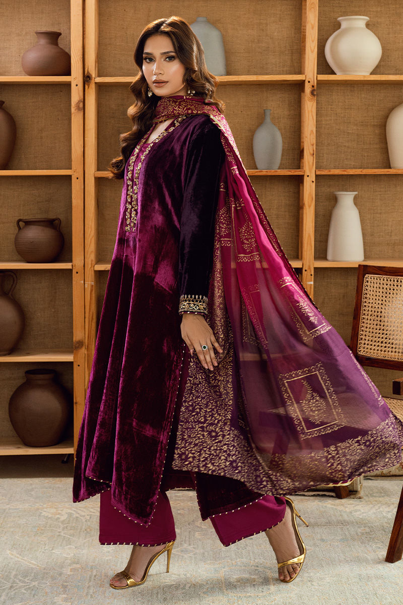 Fatima Khan | Warm Whisper Velvet 25 | Majestic Garnet - Formal Dress - available at Maria Faisal in UK and USA.