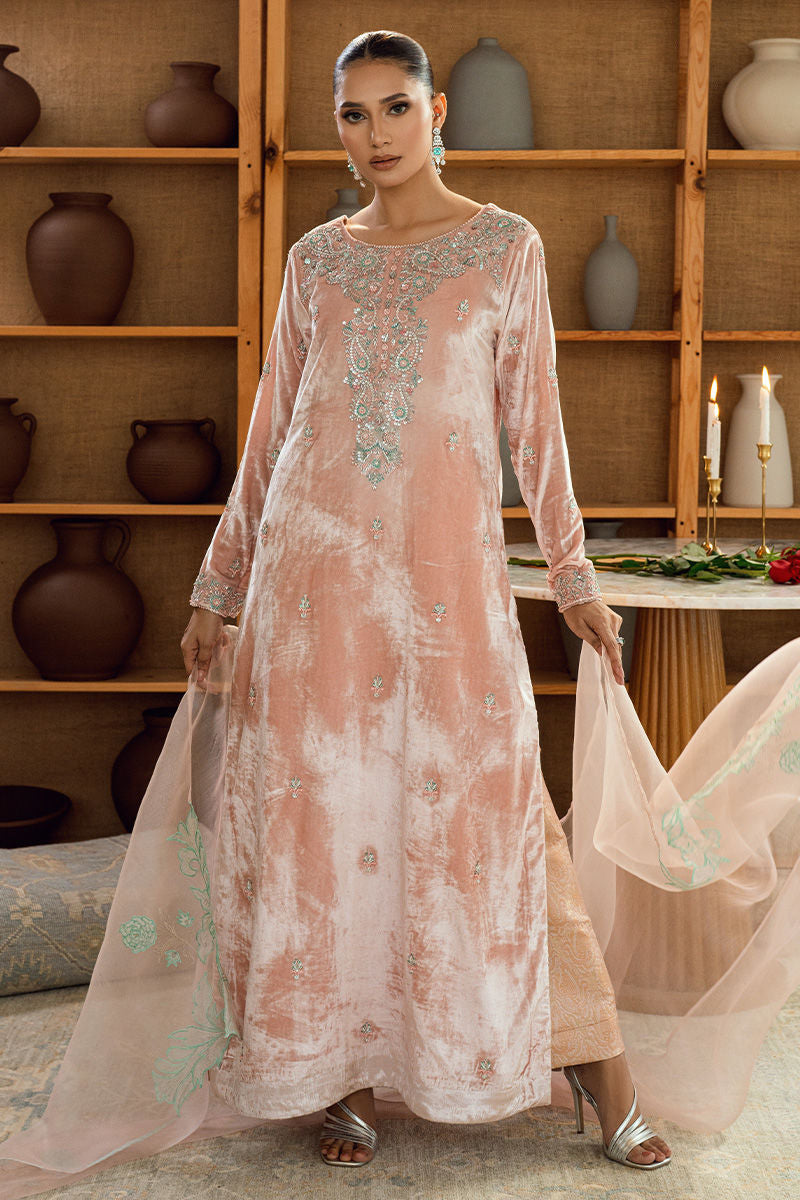 Fatima Khan | Warm Whisper Velvet 25 | Rose Whisper - Formal Dress - available at Maria Faisal in UK and USA.