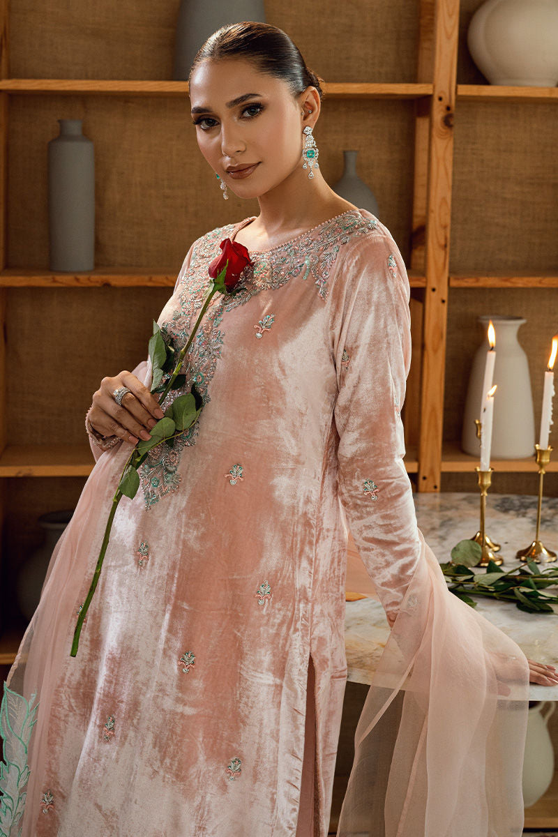 Fatima Khan | Warm Whisper Velvet 25 | Rose Whisper - Formal Dress - available at Maria Faisal in UK and USA.