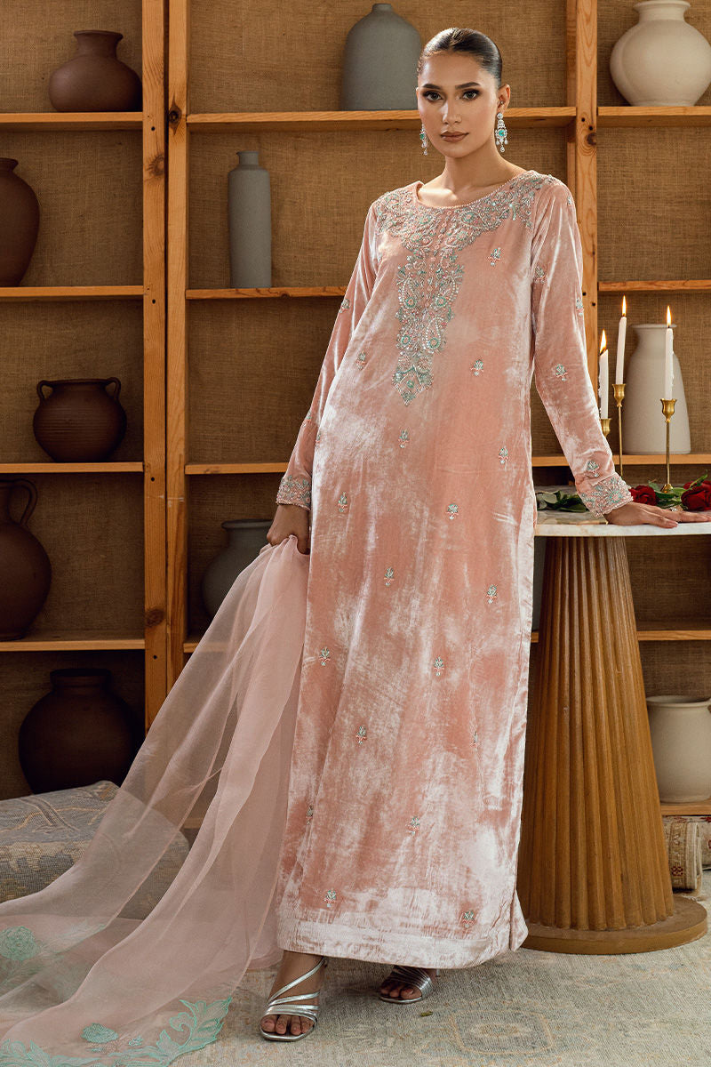 Fatima Khan | Warm Whisper Velvet 25 | Rose Whisper - Formal Dress - available at Maria Faisal in UK and USA.