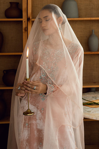 Fatima Khan | Warm Whisper Velvet 25 | Rose Whisper - Formal Dress - available at Maria Faisal in UK and USA.