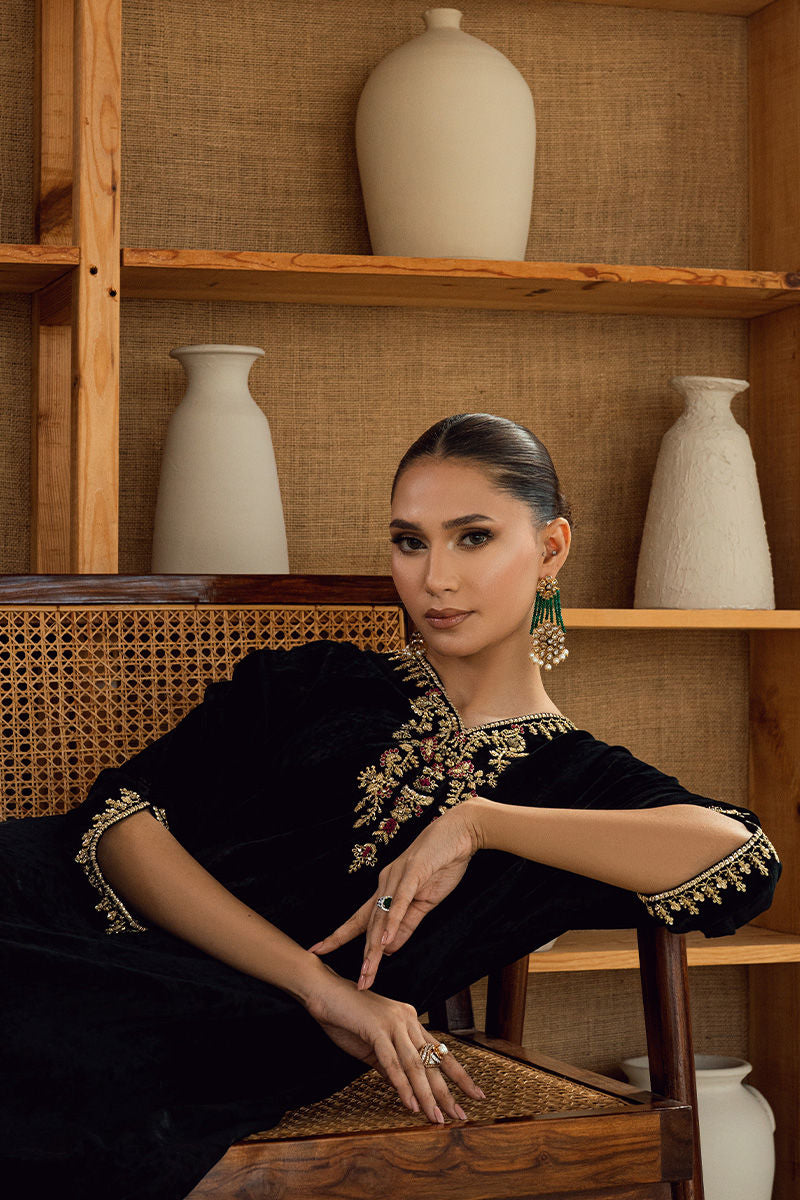 Fatima Khan | Warm Whisper Velvet 25 | Noir Eclat - Formal Dress - available at Maria Faisal in UK and USA.
