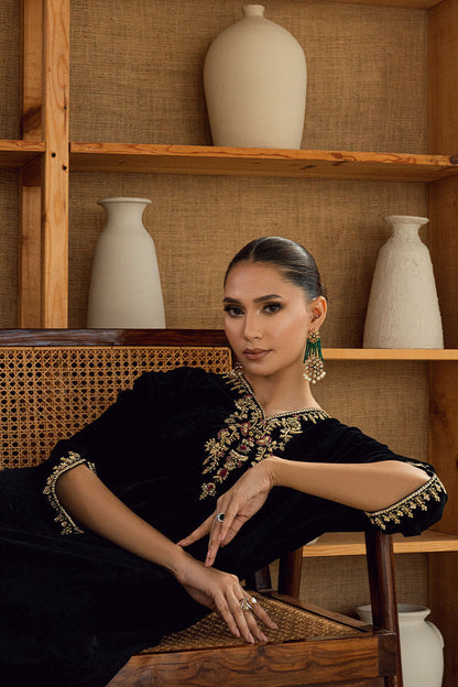 Fatima Khan | Warm Whisper Velvet 25 | Noir Eclat - Formal Dress - available at Maria Faisal in UK and USA.