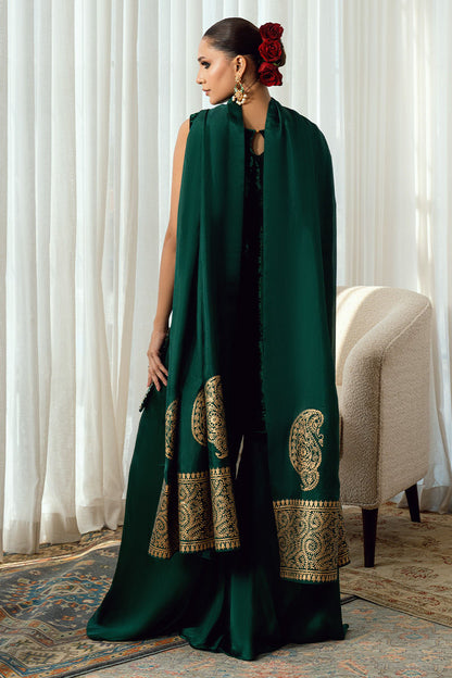 Fatima Khan | Warm Whisper Velvet 25 | Emerald Dusk - Formal Dress - available at Maria Faisal in UK and USA.