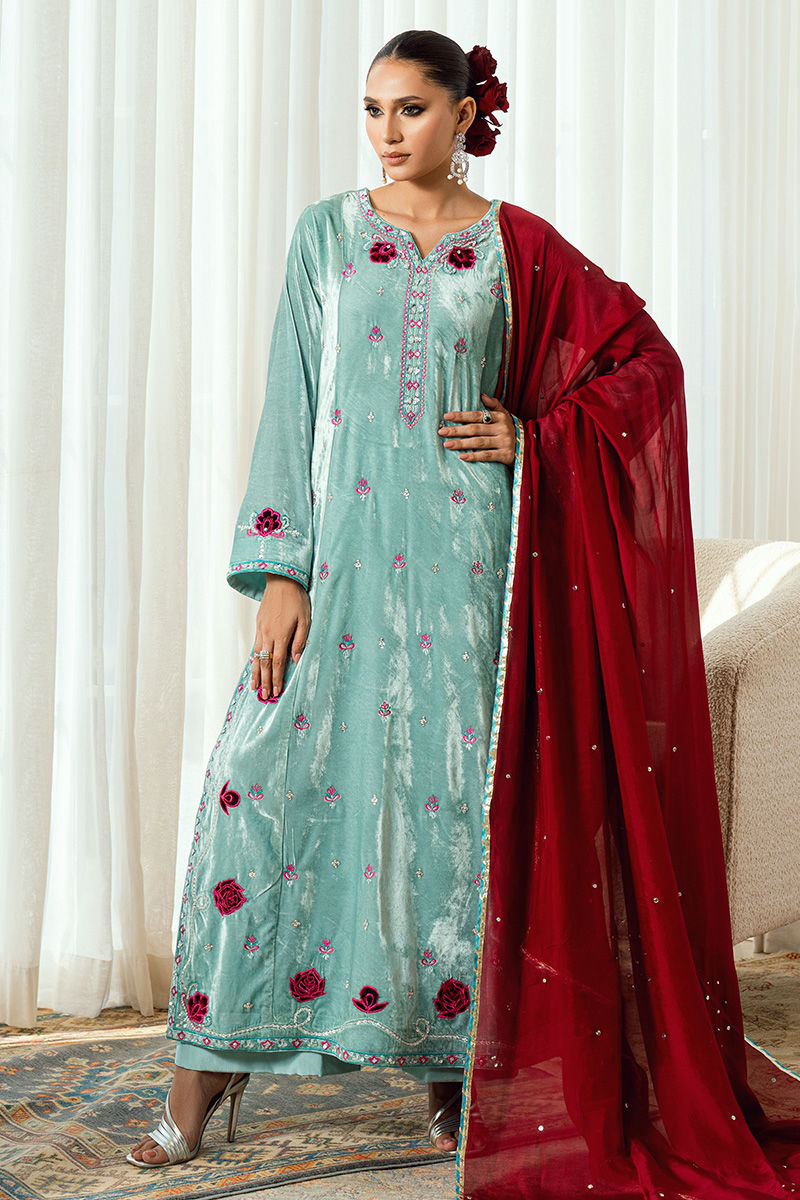 Fatima Khan | Warm Whisper Velvet 25 | Twilight Rose - Formal Dress - available at Maria Faisal in UK and USA.