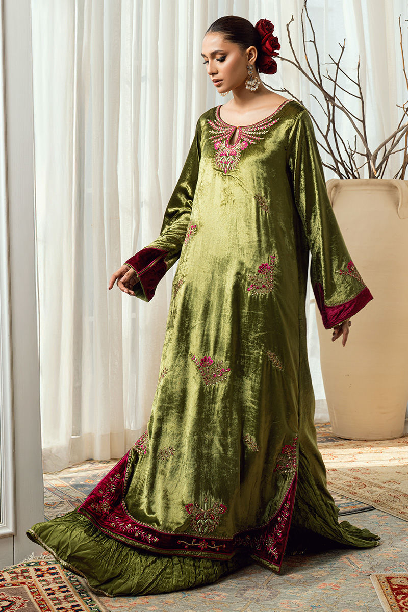 Fatima Khan | Warm Whisper Velvet 25 | Jade Whisper - Formal Dress - available at Maria Faisal in UK and USA.